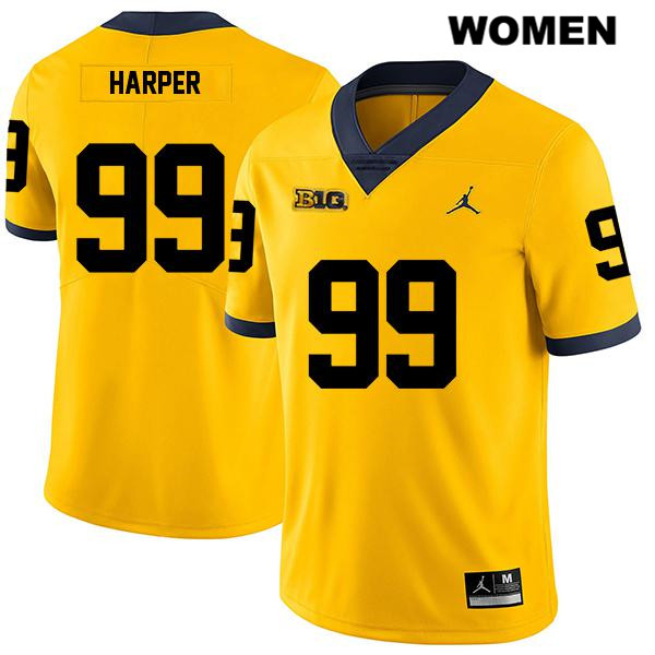 Women's NCAA Michigan Wolverines Trey Harper #99 Yellow Jordan Brand Authentic Stitched Legend Football College Jersey ID25U31XS